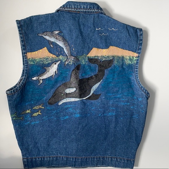 Vintage Hand Painted 90’s Denim Vest Size 10 - Picture 4 of 8